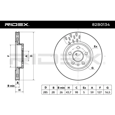 Image de RIDEX 82B0134 Disque de frein 285 28,0 5 98,0 ventilé CITROËN: C8, Jumpy I MPV, Van, PEUGEOT: Expert I, 807, FIAT: Scudo Break