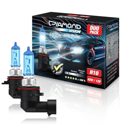 Image de Diamond Vision 2X H10 42W 12V Look xénon Lampes halogènes pour Voiture 8500K Super Ultra White Extra Durable Marquage E PY20D…