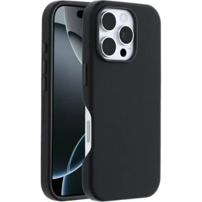 Image de OtterBox Coque Symmetry Series Cactus Leather MagSafe pour iPhone 16 Pro, Antichoc, résistante aux Chutes, de Protection Fine, supporte 3X Plus Chutes Que la Norme Militaire, Noir
