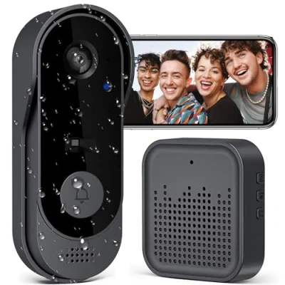 Image de Sonnette sans Fil avec Caméra,1080P WiFi Étanche, Batterie Visiophone Carillon, Audio Bidirectionnel, Vision Nocturne Infrarouge, Détection Humaine PIR (A)