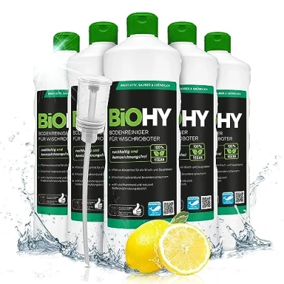 Image de BiOHY Nettoyant de sol pour robot aspirateur laveur (6 x 1l Bouteille) + Distributeur concentré tous les robots d&#039;essuyage et d&#039;aspiration à fonction humide (Wischroboter Frisch)