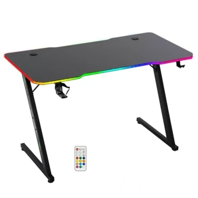 Image de Amstrad DESK120Z LED AURORA Bureau informatique gamer avec retroéclairage RGB Largeur 1m20 Finition carbone Télécommande Neuf