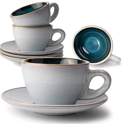 Image de KIVY Ensemble Tasses à cappuccino [4 x 180ml] parois épaisses en faïence tasse a cafe service café originale bleu