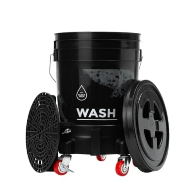Image de CLEANTECH CO Set Seau de Lavage 20L Noir avec Grille filtrante, Couvercle et Chariot pour Un Automobile Professionnel