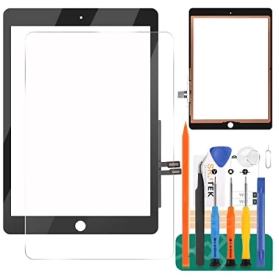 Image de SRJTEK Écran Tactile De Remplacement pour IPad 9.7 &quot;2018 6 6ème Génération A1893 A1954 Kits Kit Montage du Verre (sans Bouton Accueil)+adhésif+Outils+Verre Trempé (Noir)