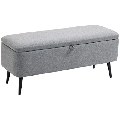 Image de HOMCOM Banc Banquette Coffre de Rangement 2 en 1 Tissu avec Pieds Acier Noir 101l x 38,5P 44,5H cm Gris