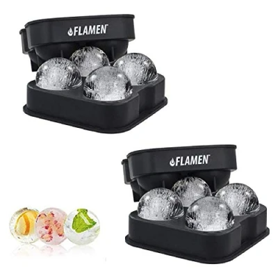 Image de Flamen Bac à Glaçons 2 x a Glacons Avec Couvercle Jumbo Glacon Spherique de via Sans BPA Meilleur Boule en Silicone Qualité Alimentaire Gadget Pour Whisky