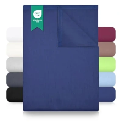 Image de Green Mark Drap Plat 100% Coton Classique sans élastique, Doux pour la Peau, Facile d’Entretien, Lavable à Haute température Bleu Marine 240x275 cm