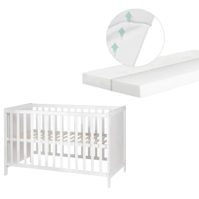 Image de Lit Bébé 2 en 1 ROBA Blanc Sommier Réglable Matelas Inclus