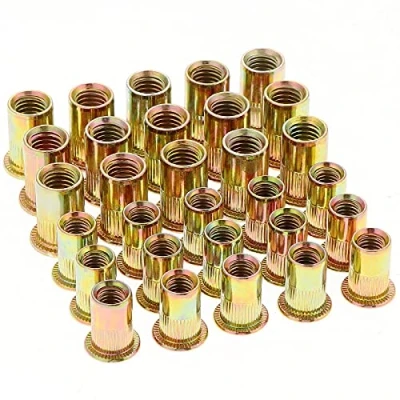 Image de Gueenky 100 Pièces Rivet Ecrou M6 M8, Écrous à Rivets en Acier Au Carbone Zingué, Tête Plate Insert Assortiment Kit pour Bois Meubles, M6, 50 de Chaque Taille