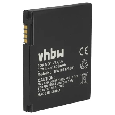 Image de vhbw Batterie Compatible avec Motorola C257, C261, E690, E8, EM35, Krzr K1, L2, L6, L8 Smartphone (600mAh, 3,7V, Li ION)