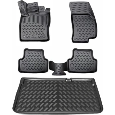 Image de ELMASLINE Lot de tapis en caoutchouc 3D et bac coffre pour VW Passat B9 à partir 2023 Accessoires sol