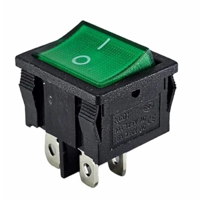 Image de Interrupteur à bascule vert 4 broches 6 A 250 VAC Dimensions du cadre : environ 21 x 24 mm Lumineux