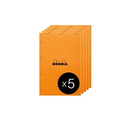Image de RHODIA 119700Cpack Bloc Notes Agrafé N119 Audit Orange A4+ Pré Imprimé Multicolonnes 80 Feuilles Détachables Perforation 4 Trous, Papier Clairefontaine Jaune g/m² Paquet de 5 blocs