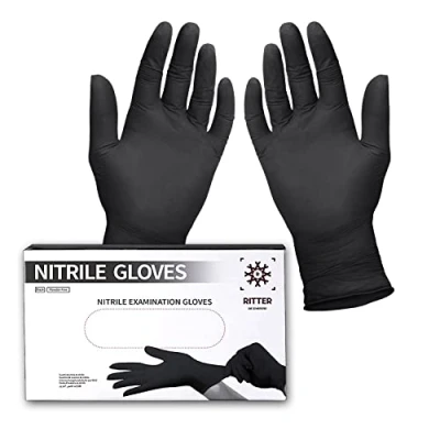 Image de Ritter Lot de 100 Gants jetables en nitrile qualité supérieure Sans latex à usage unique non poudrés Noir Taille S