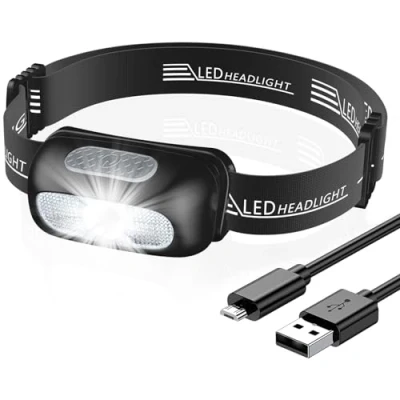 Image de CIRYCASE Lampe Frontale, Torche Frontale LED Ultra Puissante avec 5 Modes d&#039;Éclairage, Étanche IPX4, Portable Rechargeable Lumière Rouge pour Pêche/Camping/Cyclisme/Randonnée