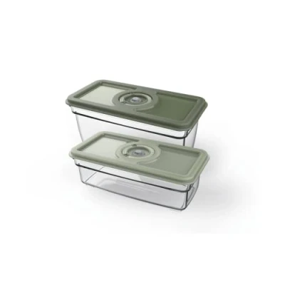 Image de AEG AVFB1 Lot de 2 récipients mise sous vide (1,6 et 1,0 litres, conservation des aliments nutriments, fonction date, passe au lave vaisselle, congélateur, sans BPA, durable, vert)