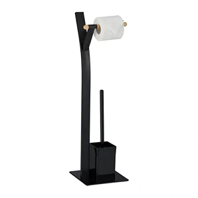 Image de Relaxdays Serviteur WC Non Fixe, avec Porte Rouleau, Brosse et Son Support, H x L P : env. 72x20x20 cm, Noir Nature