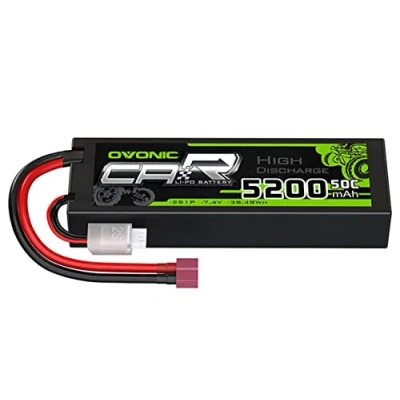 Image de OVONIC 2s Batterie Lipo 5200mAh 7.4V 50C avec connecteur en T de Style Dean pour Voiture RC Bateau Camion Buggy équipe Associée Bricolage Passe Temps
