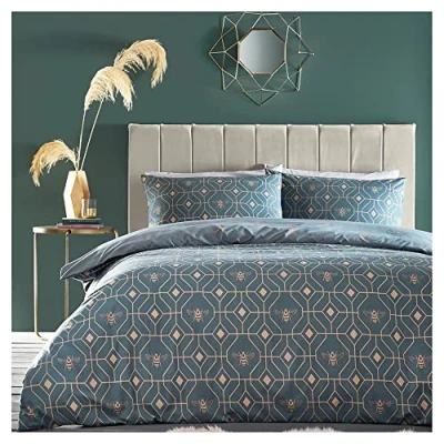 Image de furn. Bee Deco Parure de lit Simple en Coton et Polyester Bleu français
