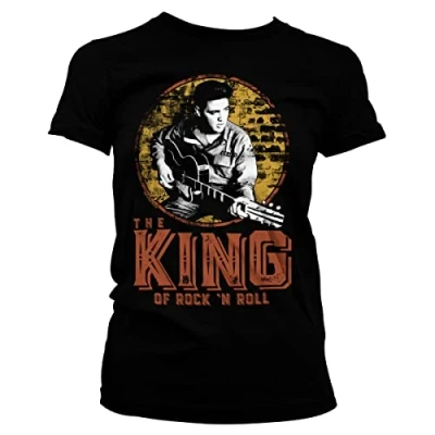 Image de ELVIS PRESLEY Officiellement sous Licence The King of Rock &#039;n Roll T Shirt Femme (Noir), X Large