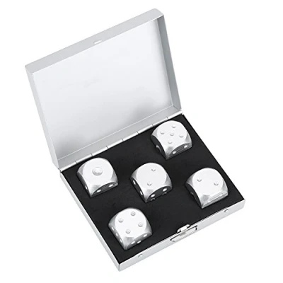 Image de Dés A,Dés 6 Faces,Metal Dice D6,5Pcés À Mults Pointice D6 en Bois Ae D&#039;Aum Table JJeux De Poker Set avec Boîte nt ( Argent)