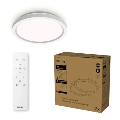 Image de Philips LED, plafonnier télécommandé, rond, 30 cm, gradable, lumière blanche réglable, salon, chambre à coucher, pas de scintillement ni d&#039;éblouissement, design moderne, blanc/noir