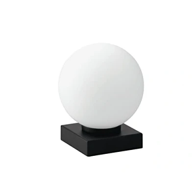 Image de Eco Light Leuchten Pluto Lampe de Table 1 Chevet en Verre Blanc &amp; Noir Opale Mat Culot E27 + Interrupteur