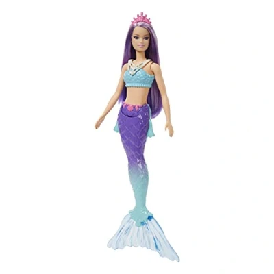 Image de Barbie Poupée Sirène Dreamtopia (Cheveux Violets), avec Queue De Ã Dégradé Bleu Et Violet Diadème, Jouet Enfant, Dès 3 Ans, HGR10