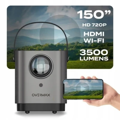 Image de OVERMAX Multipic 3.6 Vidéoprojecteur, projecteur jusqu&#039;à 150&quot;, home cinéma HD 720p, 3500 lumens, WiFi, panneau tactile, format d&#039;image: 16:9, 4:3, 2 x haut parleur stéréo, HDMI, USB, AV, AUDIO OUT, IR