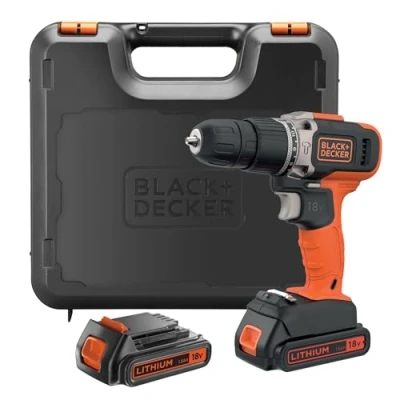 Image de BLACK+DECKER BCD003C2K QW Perceuse à percussion 18 V, 21 000 ipm, avec 2 batteries au lithium 1,3 Ah et mallette