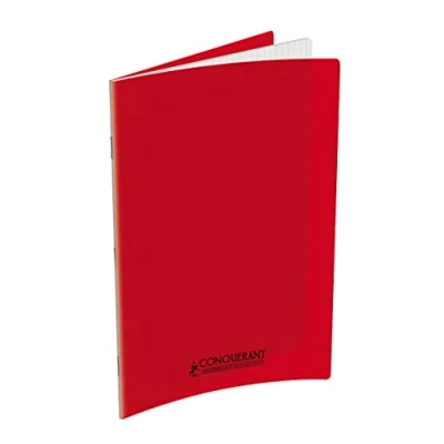 Image de CONQUERANT Cahier Classique 24x32cm Grands Carreaux Seyès 96 Pages Agrafées Couverture Polypro Rouge