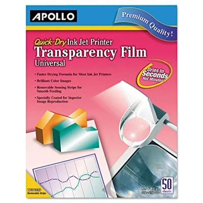 Image de Apollo CG7031S, lot de 50 feuilles transparentes, pour imprimante à jet d&#039;encre, séchage rapide, avec bande manipulation, format lettre US