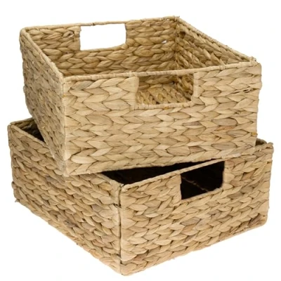 Image de HMF Lot de 2 paniers rangement, tressés, en jacinthe d&#039;eau, jonc mer, convient pour Kallax demi compartiment, 30 x 34 15 cm