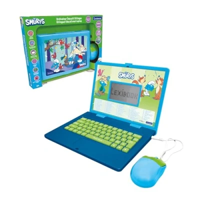 Image de Lexibook, Les Schtroumpfs, Ordinateur éducatif bilingue Français/Anglais, Jouet pour Enfants avec 124 activités de Langue, écriture, mathématiques, logique, Musique et Jeux, Bleu, JC598SFi1
