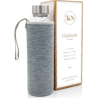 Image de T&amp;N Bouteille en verre 500ml Gourde 0,5l avec housse néoprène d&#039;eau anti fuite borosilicate plus épais adapté pour l&#039;acide carbonique
