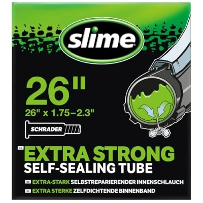 Image de Slime 30059 Chambre à Air de Vélo avec Produit Anti crevaison , Prévention et Auto réparation, Valve Schrader, 47/57 559mm (26&#039;&#039; x 1,75 2,125&#039;&#039;), Taille unique, Noir