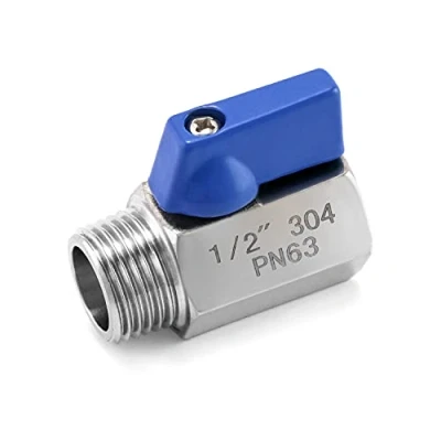 Image de QWORK® Mini Poignée Robinet, Vanne à Bille Passage Réduit en Acier Inoxydable, PN 63, 1/2&quot; Filetage Intérieur/Extérieur