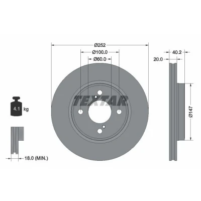 Image de TEXTAR 92303703 Disque de frein 252 20 04/06 100 ventilé l&#039;intérieur revêtu sans boulon fix roue, moyeu roue SUZUKI: SWIFT 5
