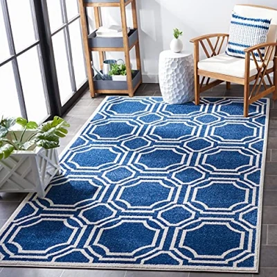 Image de Safavieh Grand Tapis de Salon rectangulaire pour Une Utilisation en intérieur, Polypropylène, Bleu Marine/Ivoire, 120 X 180 cm