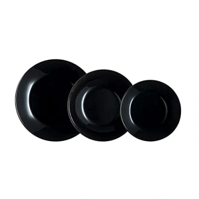Image de Luminarc Service de vaisselle Arcopal Zelie en verre noir, 12 pièces, 4 places, noir