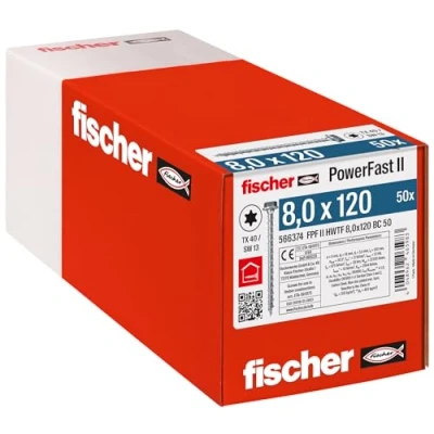 Image de fischer Tirefond PowerFast FPF II HWTF 8,0x120 revêtement zingué, Filetage Total, tête hexagonale avec Empreinte Torx/Boîte de 50