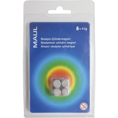 Image de MAUL Aimant Néodyme Rond, Lot de 4 Aimants Ronds Très Puissants à Usage Multiple, au design Moderne et Élégant, 10 x mm, Charge Jusqu&#039;à kg, Argent