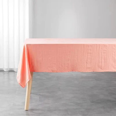 Image de douceur d&#039;intérieur, Nappe Rectangle (140 x 240 cm) Suzy Blanc, Microfibre Unie Lavée, Corail