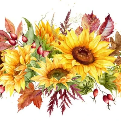 Image de Lot de 20 serviettes en papier avec motif tournesols sur feuilles d&#039;automne pour décoration table Convient également le découpage et la technique des 33 x cm