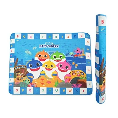 Image de ODS Pinkfong 48801 Tapis de Jeu et Meubles bébé Requin Taille Ouverte 150 x 120 cm avec Dessins, Notes, Alphabet Chiffres, épaisseur 7 mm, Surface Douce Lavable, Impression, Grande