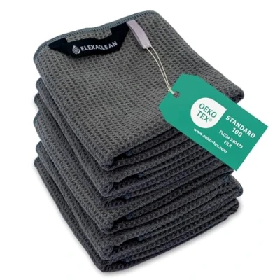 Image de ELEXACLEAN Lot de 6 torchons Cuisine, 68 x 42 cm, anthracites, en Microfibre Douce, Serviettes gaufrées pour la Cuisine