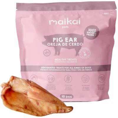 Image de MAIKAI Lot de 10 Oreilles Porc pour Chien Friandises à Mâcher Chiens 100% Naturels Complément Alimentaire Riche en Protéines Séchées