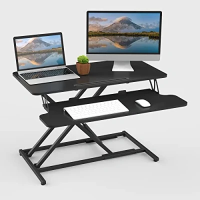 Image de ERGOMAKER Poste de Travail Réglable en Hauteur, 80 x 40cm Large Bureau Assis Debout pour Double Ecran