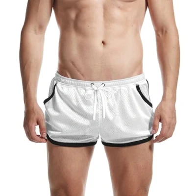Image de AIMPACT Short moulant Pour homme Style rétro entraînement et course à pied Avec poche, blanc, M
